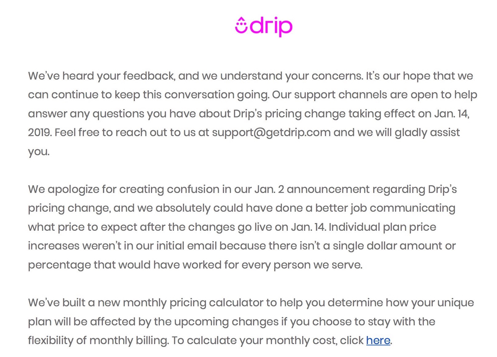 drip pricing change sorry not sorry